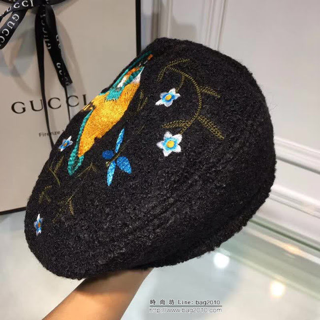 GUCCI古馳 新款 古典風格刺繡提花喜鵲貝蕾帽 LLWJ7873